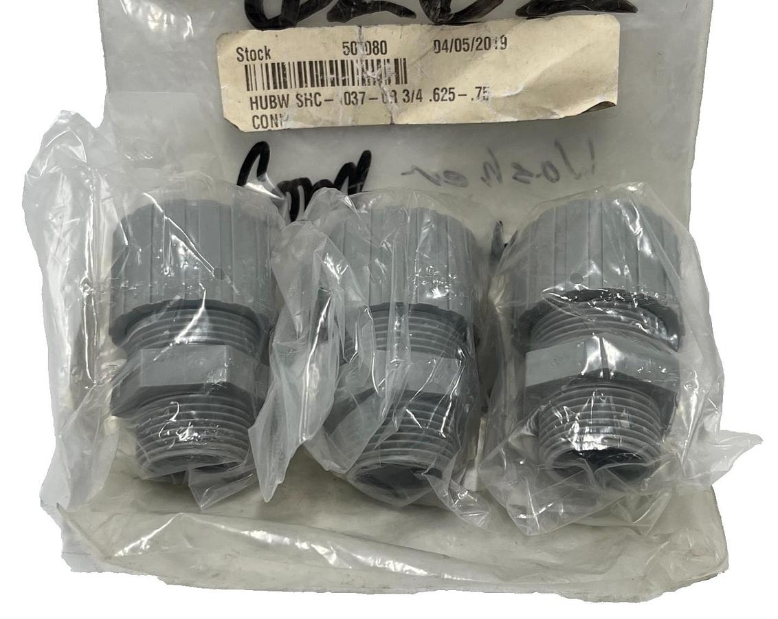 Used (3) Hubbell SHC1037CR Liquid Tight Cord Connector Straight Male 3/4" Nylon Gray