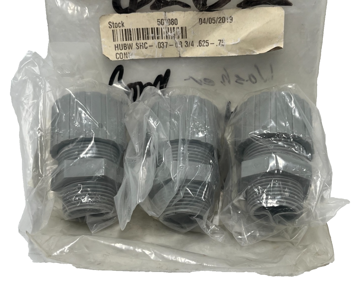 Used (3) Hubbell SHC1037CR Liquid Tight Cord Connector Straight Male 3/4" Nylon Gray