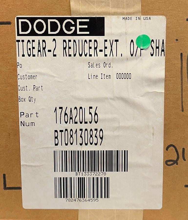Used DODGE 176A20L56 TIGEAR-2 REDUCER-EXT O/P SHAFT 20:1 RATIO 1.04HP MAX NSMP