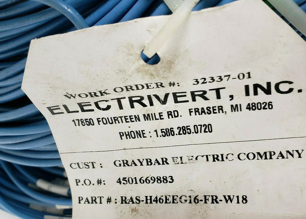 Used NEW ELECTRIVERT RAS-H46EEG16-FR-W18 CABLE / HARNESS ASSEMBLY E175040 VW-1 182067
