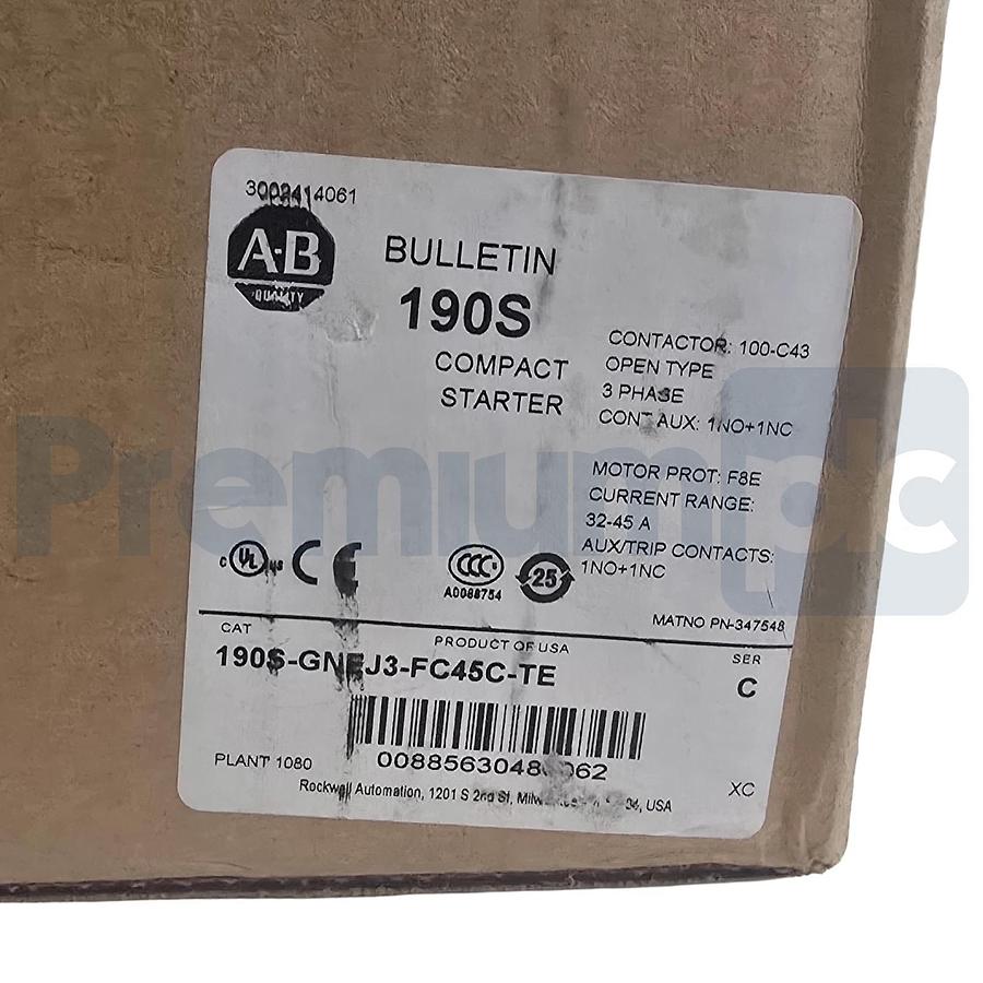 Allen-Bradley 190S-GNEJ3-FC45C-TE /C Compact Combo Starter 32-45A 24V Coil NSMP