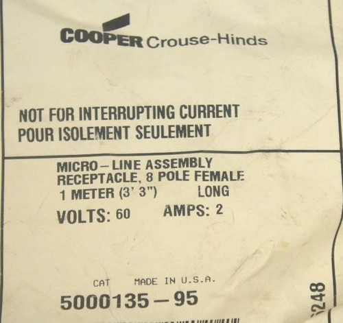 NEW CROUSE-HINDS 5000135-95 MICRO-LINE ASSEMBLY RECEPTACLE, 1 METER, 500013595