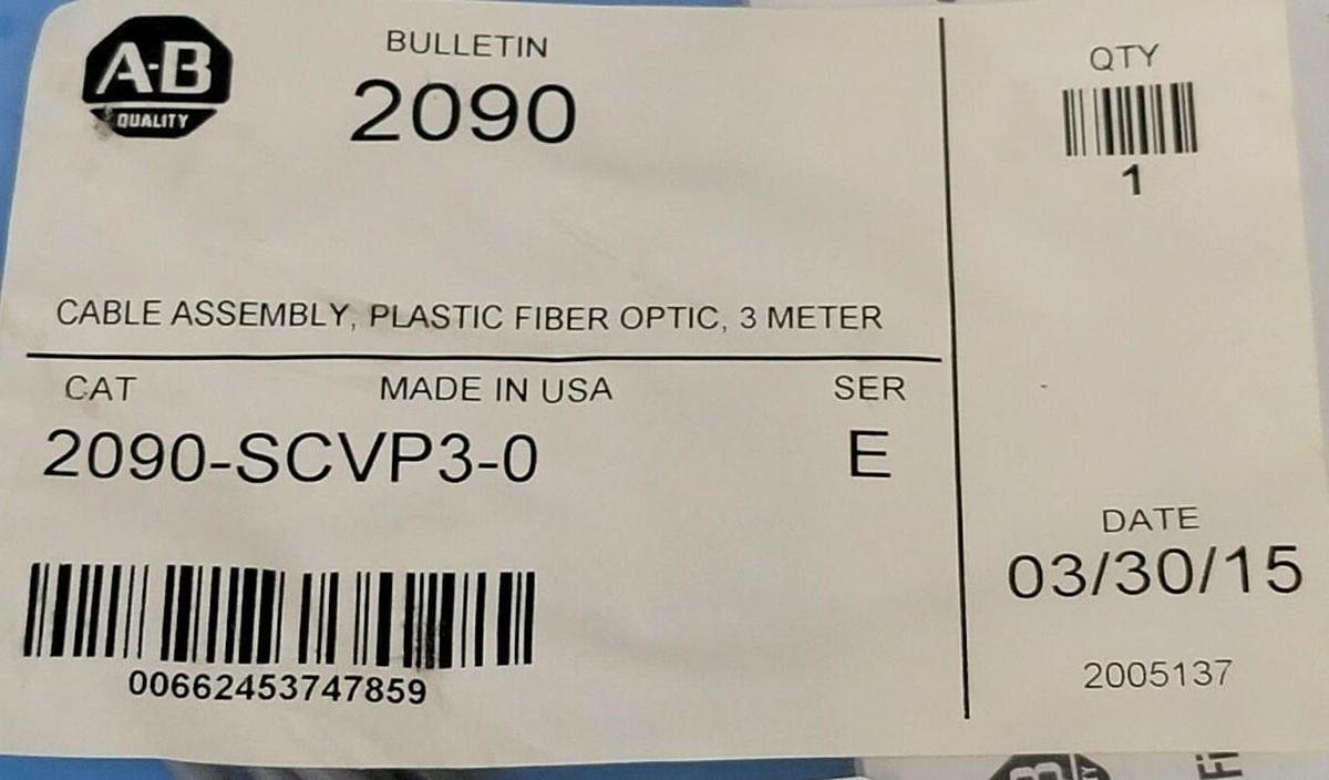 NEW ALLEN BRADLEY 2090-SCVP3-0 SER. E CABLE ASSEMBLY, PLASTIC FIBER OPTIC 3M
