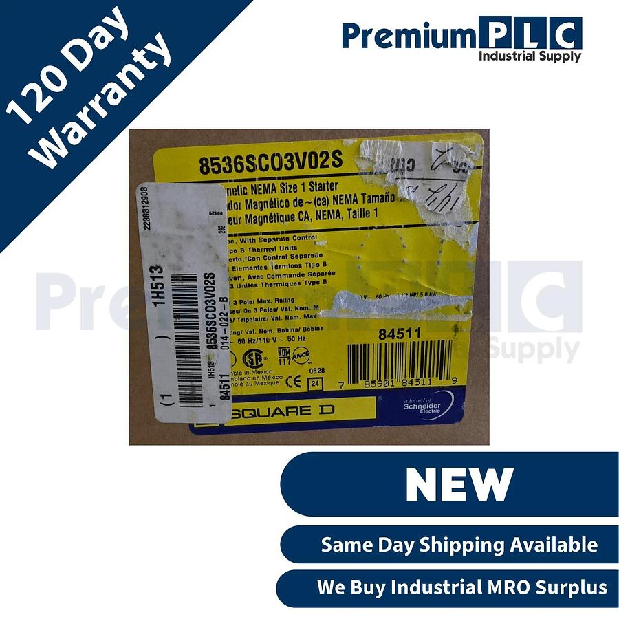 NEW SQUARE D 8536SCO3V02S /A MAGNETIC NEMA SIZE 1 STARTER 110/120V COIL 785901845119