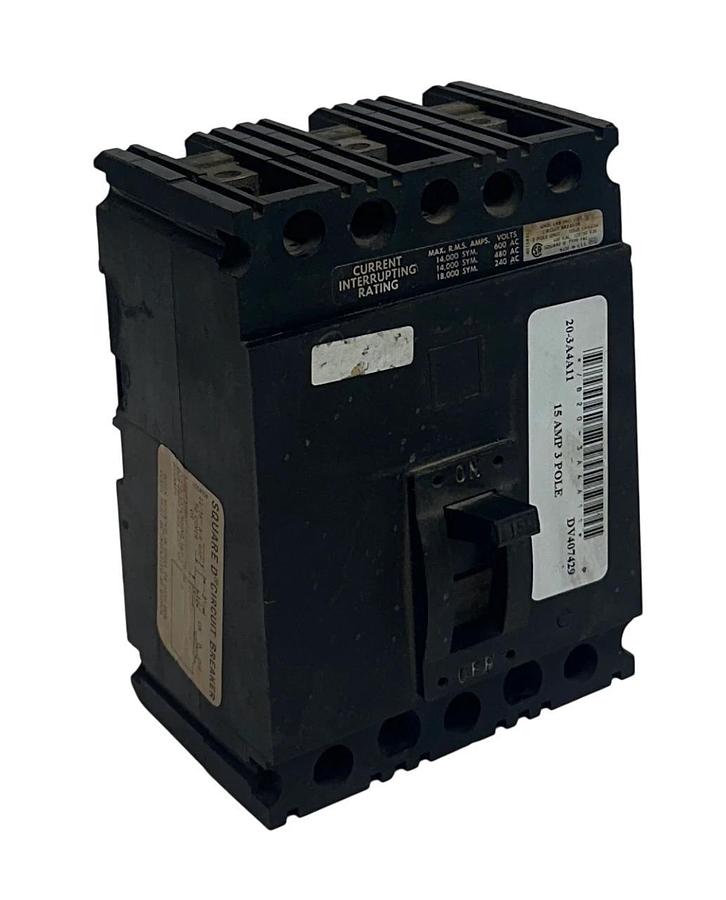 Used SQUARE D FAL-36015 / FAL36015 INDUSTRIAL CIRCUIT BREAKER 3-POLE 15A 600VAC USNP
