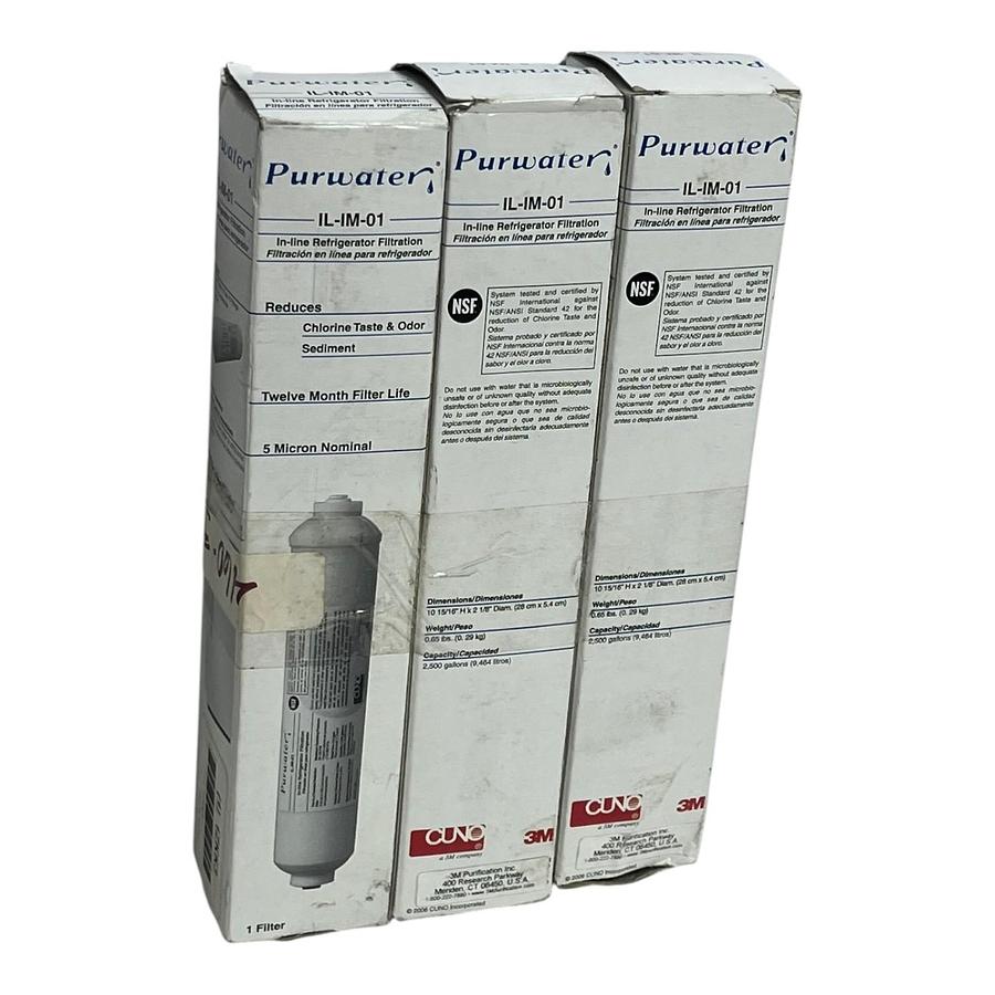 Used Lot of 3 Purwater 3M Cuno IL-IM-01 Inline Refrigerator Water Filters 5 Micron
