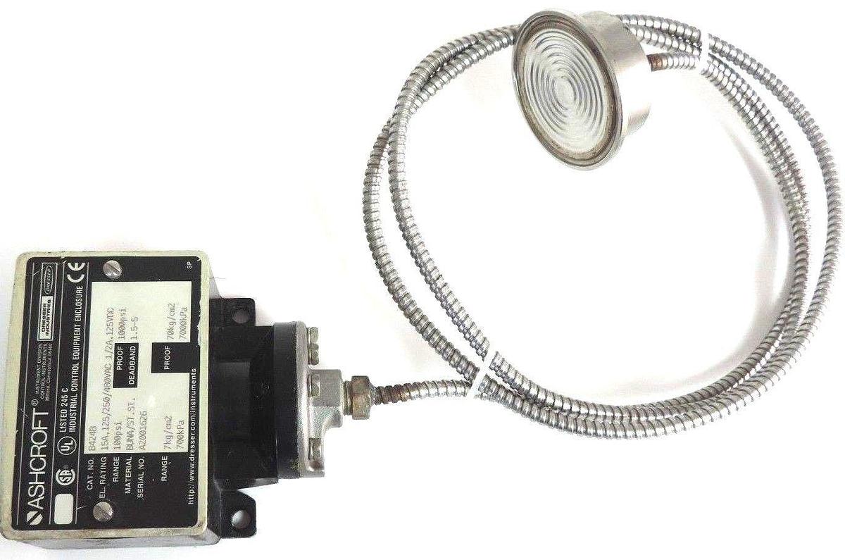 Used ASHCROFT B424B SNAP ACTION PRESSURE SWITCH , W/ TYPE 320, DIAPHRAGM 316L SENSOR