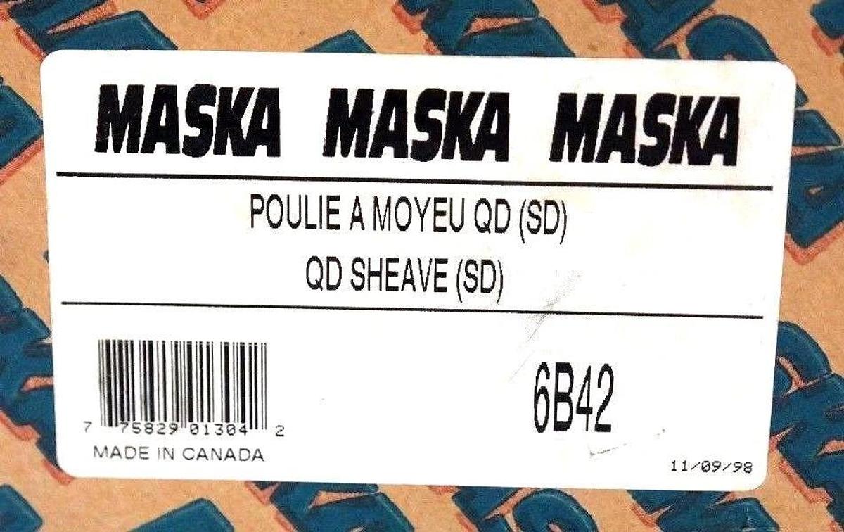 Used NIB MASKA 6B42 QD SHEAVE 6 GROVE, 3.8" PITCH DIAMETER