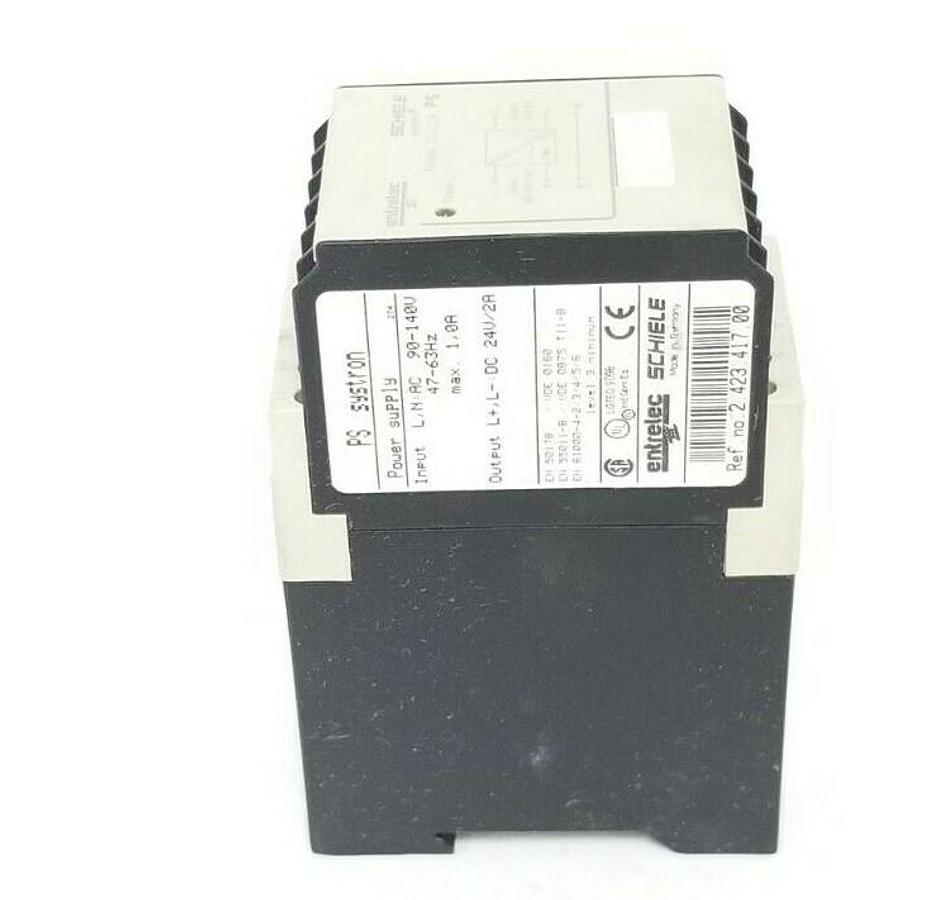 Used ENTRELEC SCHIELE 2.423.417.00 PS SYSTRON POWER SUPPLY, 24V/2A OUTPUT, 242341700