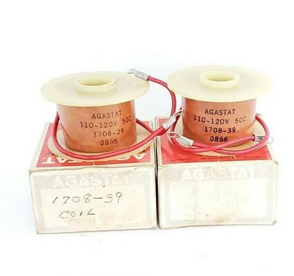 Used LOT OF 2 NEW AGASTAT 1708-39 TIME DELAY RELAY COILS, 110-120V, 50C, 170839