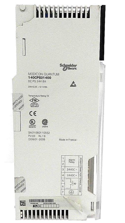 Used SCHNEIDER MODICON 140CPS21400 POWER SUPPLY 8AMP 24VDC, PV: 03, RL: 19