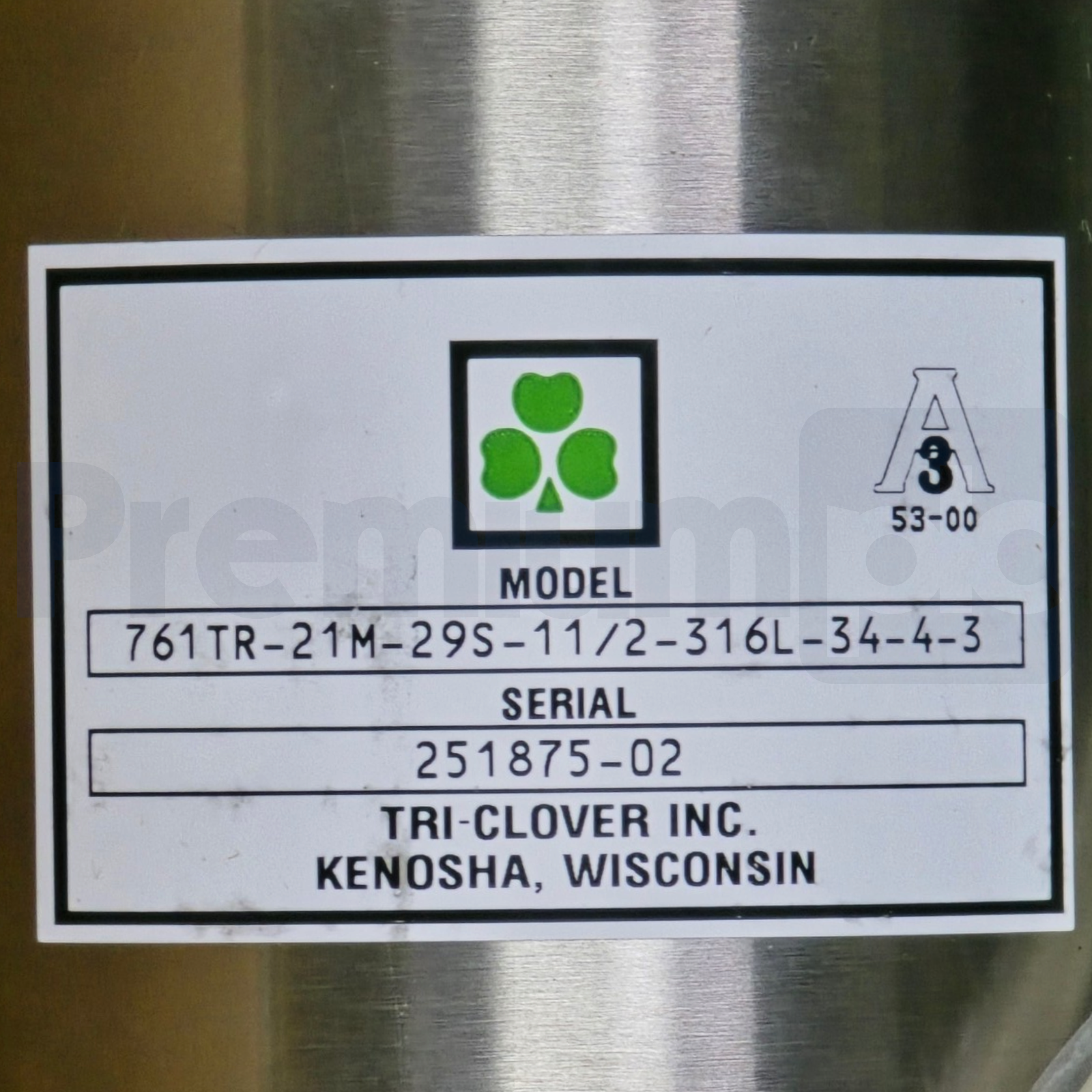 Used Tri-Clover 761TR 1-1/2" Sanitary Valve 316L SS 761TR-21M-29S-11/2-316L-34-4-3