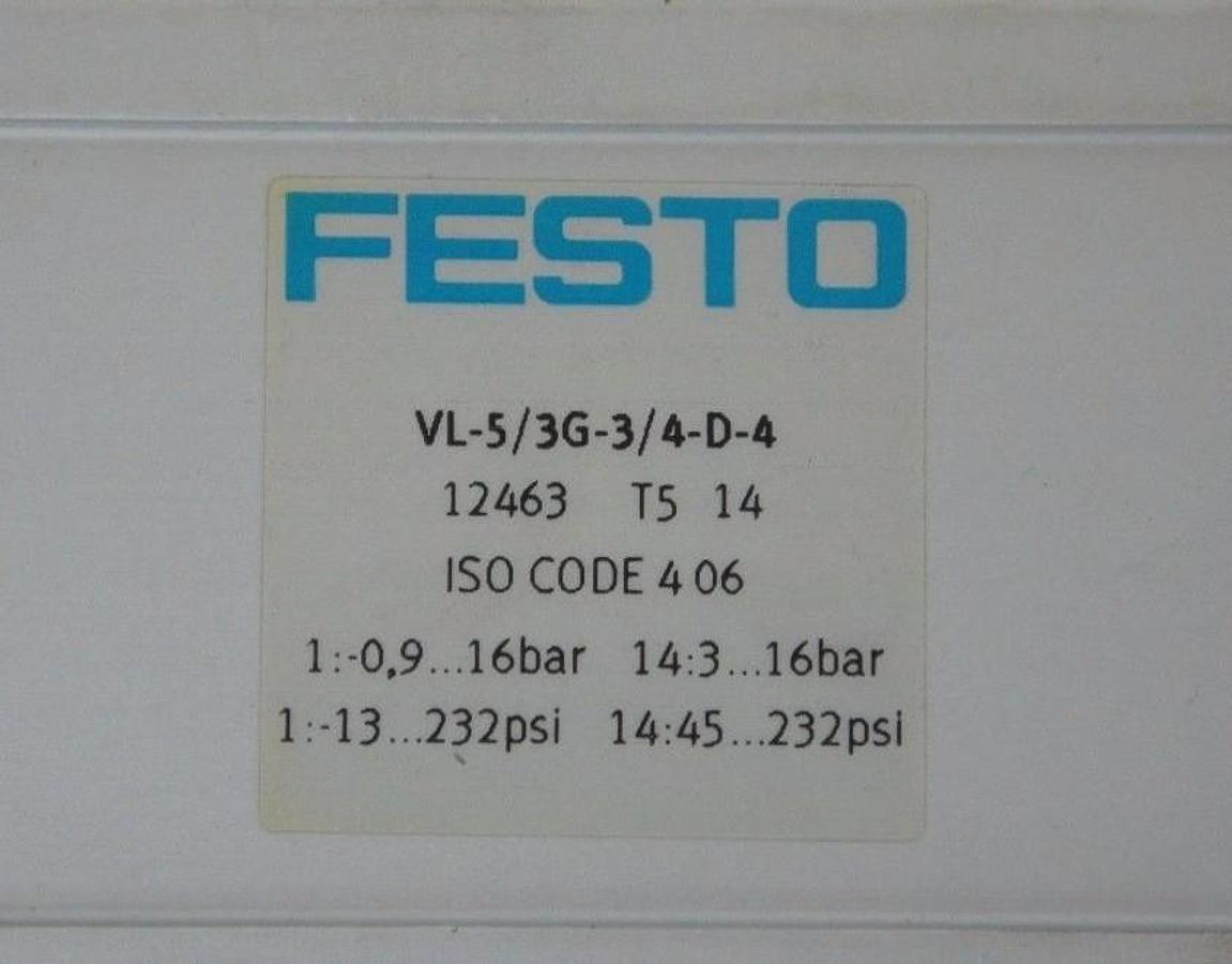 Used NIB FESTO 12463 PNEUMATIC VALVE VL-5/3G-3/4-D-4