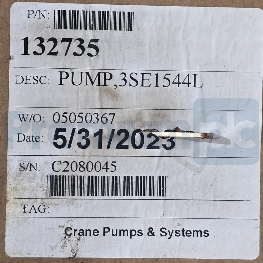 Used Crane Barnes 3SE1544L Submersible Sewage Pump 1.5 HP 460V 3PH 3" NPT PN 132735