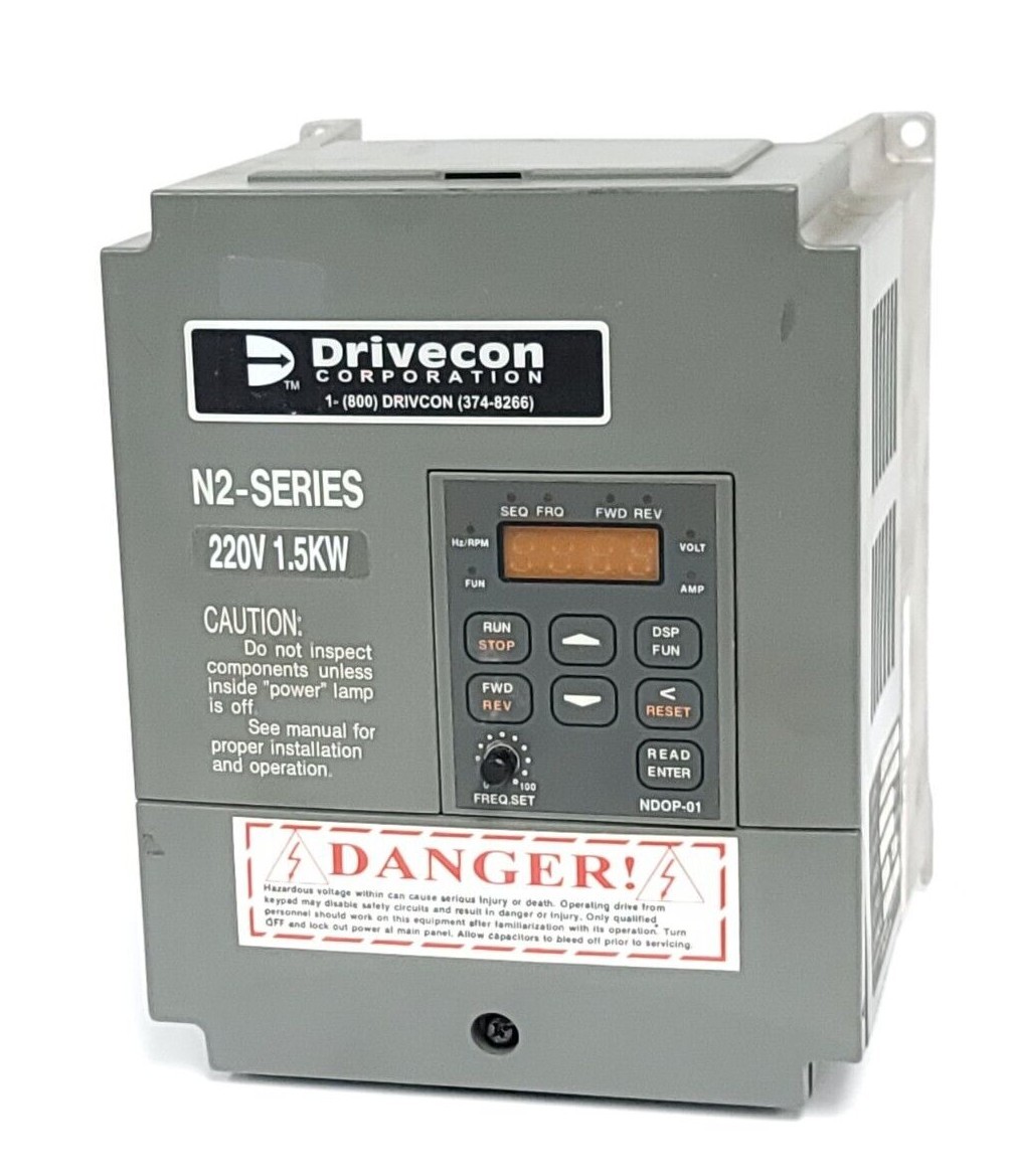 Used DRIVECON VFN2-215-M N2-SERIES DRIVE 1.5kW/2HP 220V VFN2215M W/ KEYPAD NDOP-01