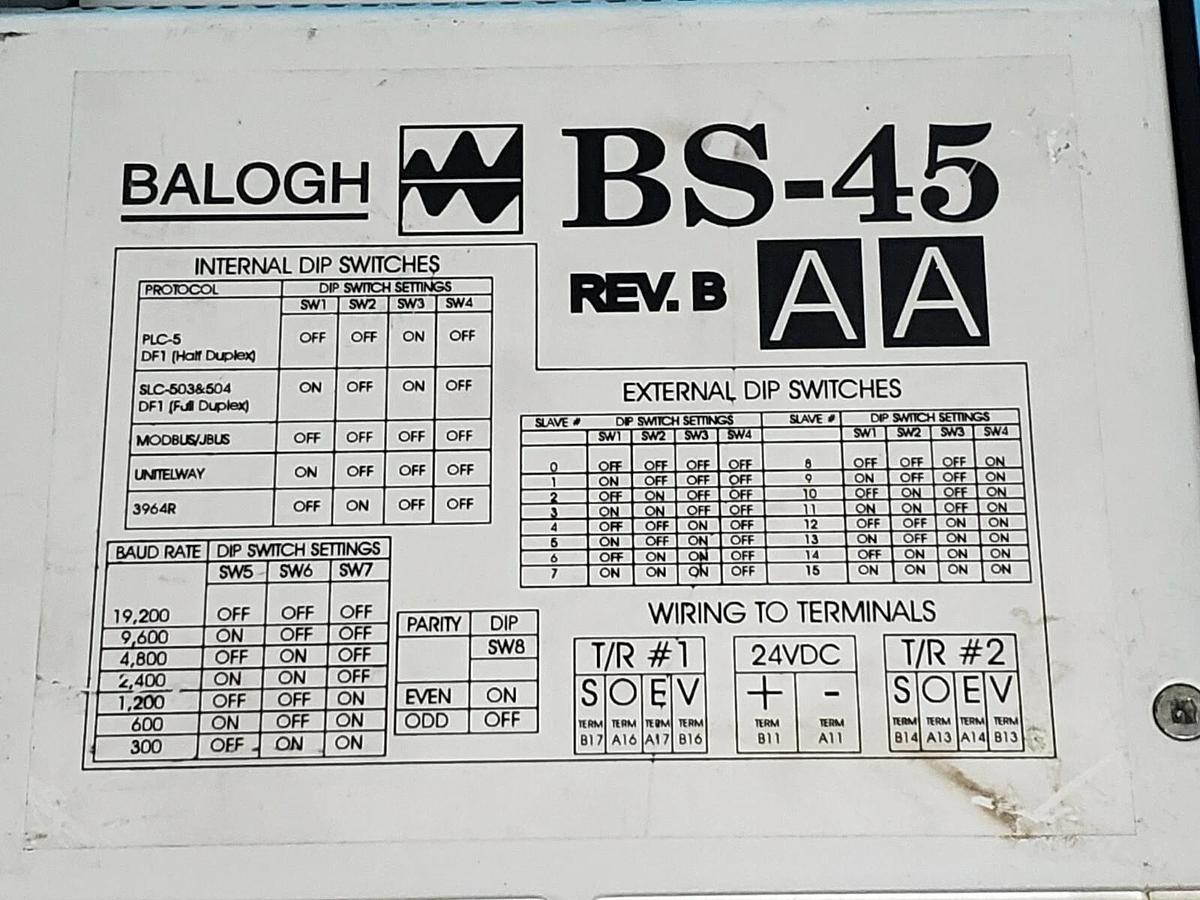 Used BALOGH BS-45AA SERIAL CONTROL UNIT REV. B HOUSING ASSEMBLY BS45AA