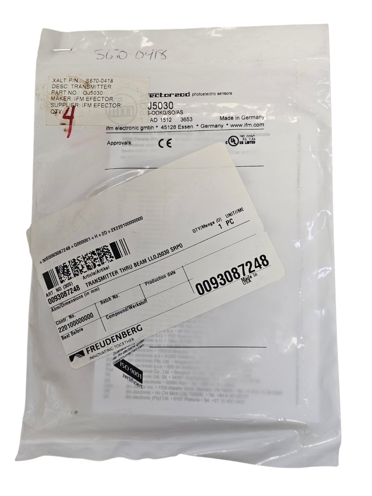 NEW IFM EFECTOR OJS-OOKG/SO/AS THROUGH-BEAM SENSOR TRANSMITTER OJ5030