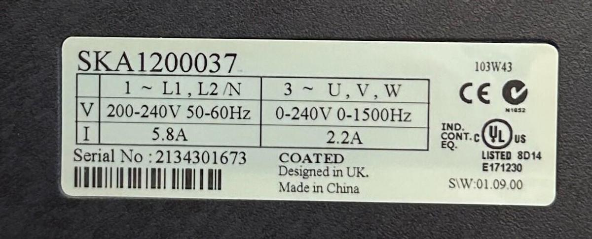 Used CONTROL TECHNIQUES SKA1200037 / 11310305101001 COMMANDER SK DRIVE 0.37kW NSMP