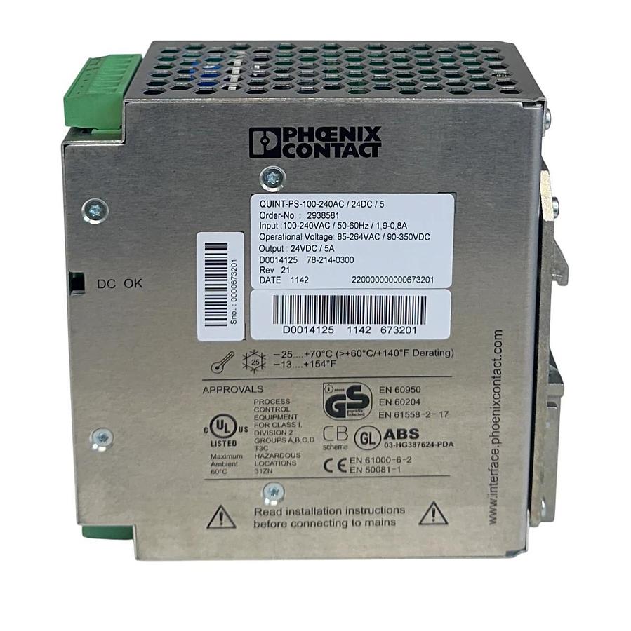 PHOENIX CONTACT QUINT-PS-100-240AC/24DC/5 / 2938581 POWER SUPPLY 24VDC OUT NSMP