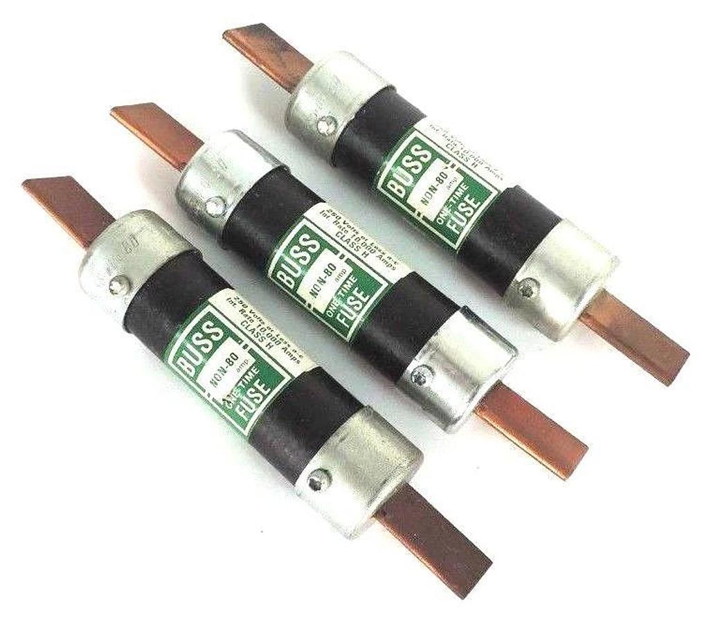 Used LOT OF 3 BUSSMANN NON-80 ONE TIME FUSES 80AMP 250V NON80