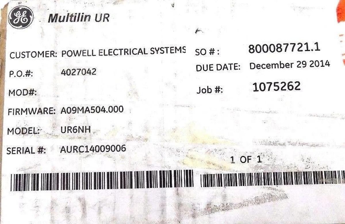 Used NIB GE MULTILIN UR6NH DIGITAL I/O MODULE FIRMWARE: A09MA504.000 W/ 1866-0002-C7