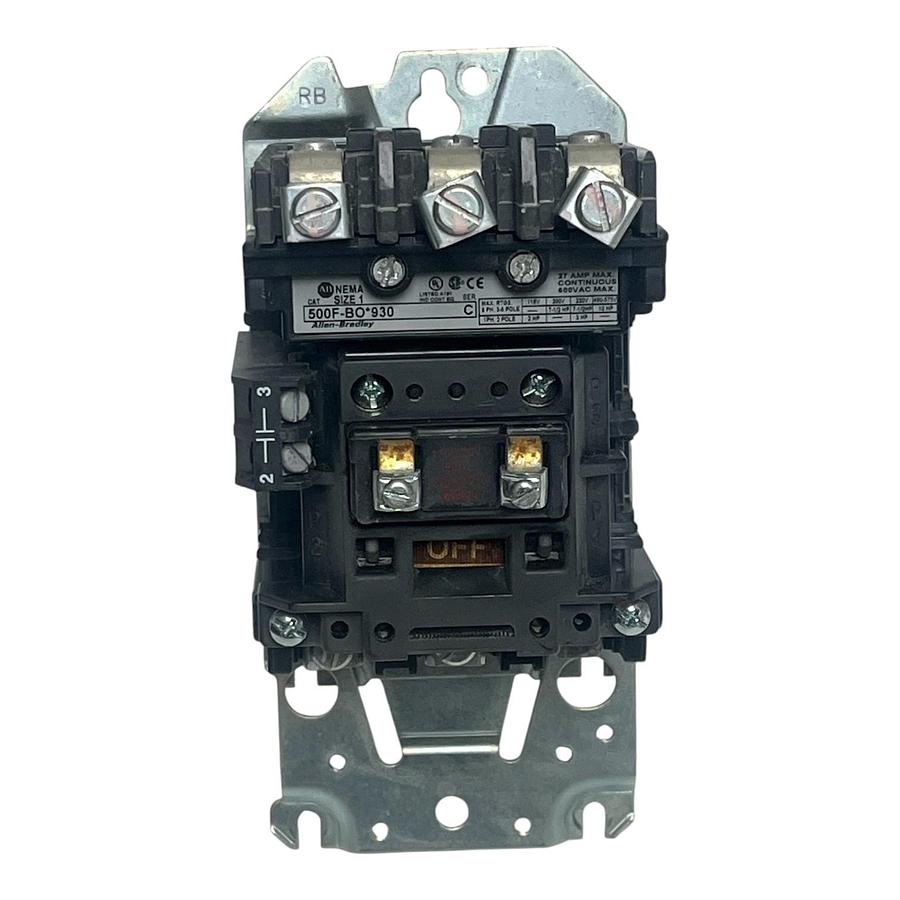 Used Allen-Bradley 500F-BO*930 Series C Top-Wired Reversing Contactor Size 1 120V