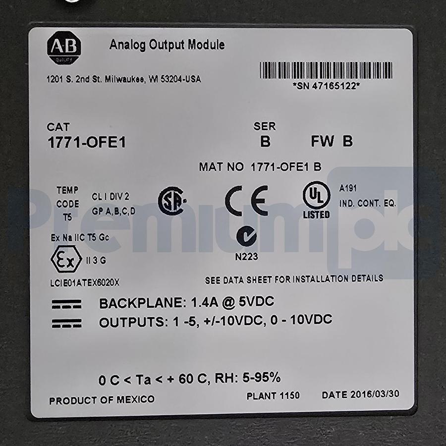 Used Surplus Allen Bradley 1771-OFE1 /B PLC-5 Analog Output Module FW. B 1771OFE1