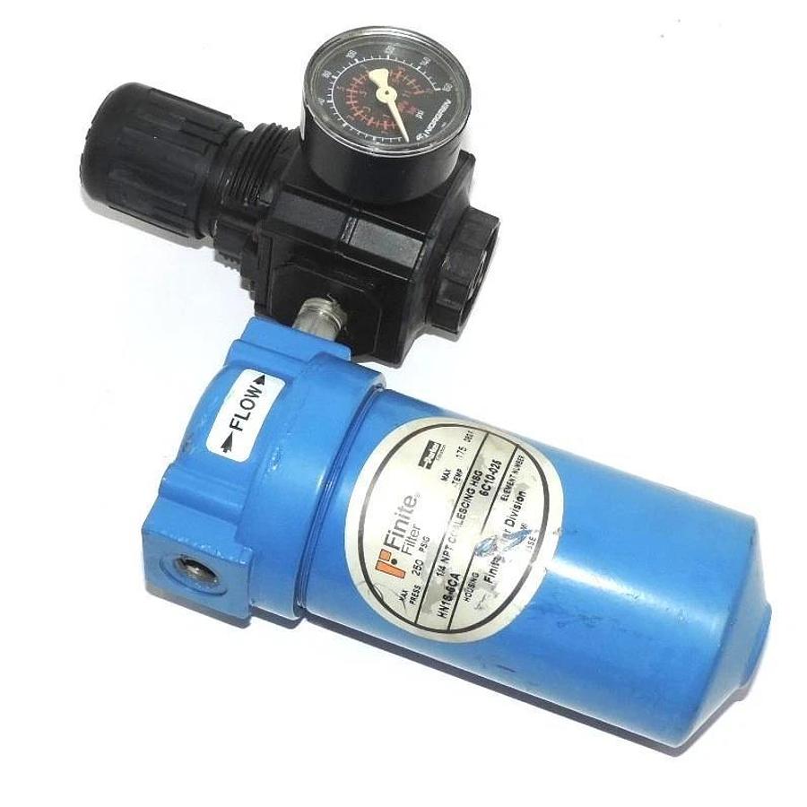 Used FINITE HN1S-6CA 1/4" NPT COALESCING HOUSING WITH NORGREN R73G-2AK-RM REGULATOR