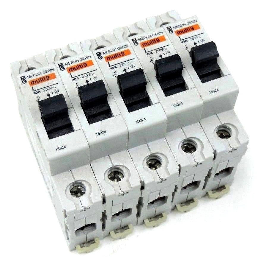 Used LOT OF 5 MERLIN GERIN 15024 MULTI 9 CIRCUIT BREAKERS 40A - 250V