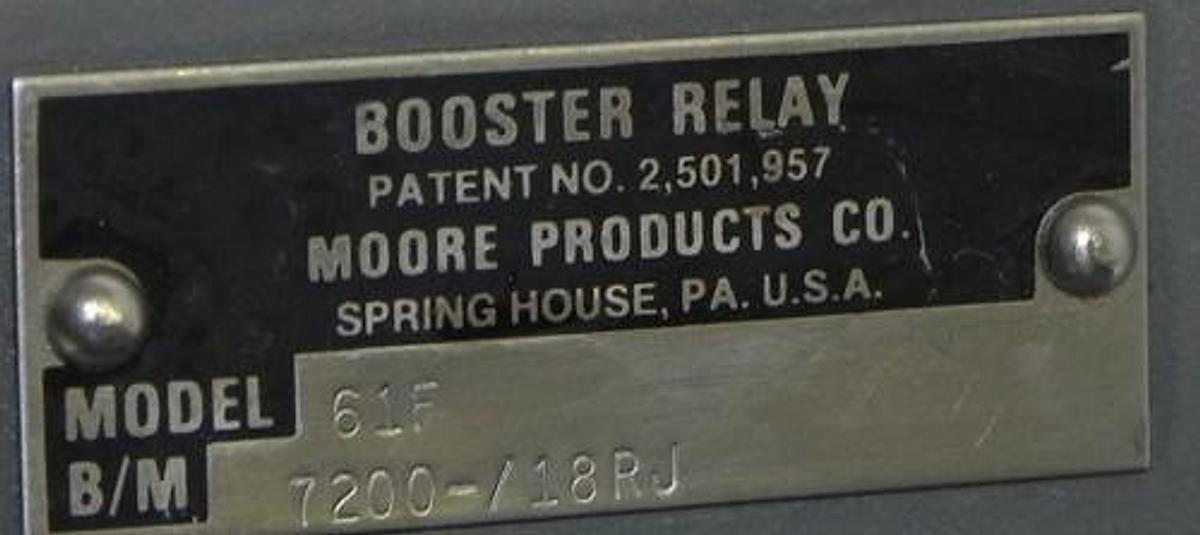 Used NEW MOORE PRODUCTS 61F BOOSTER RELAY B/M 7200 -/ 18RJ
