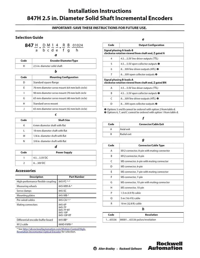 Allen-Bradley 847H-DN2A-RG02500 /A Incremental Optical Rotary Encoder - 2500 PPR
