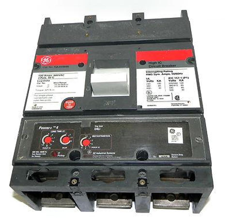 Used GENERAL ELECTRIC TJL4V2605 CIRCUIT BREAKER 500A, 600VAC, 3POLE