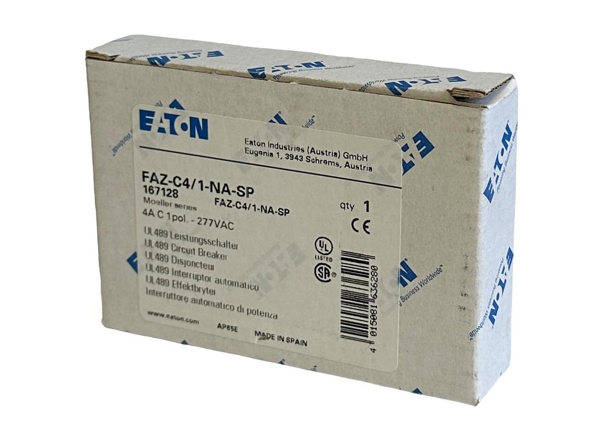 Used NEW EATON FAZ-C4/1-NA-SP / 167128 MOELLER SERIES 4A CIRCUIT BREAKER 1P 277VAC