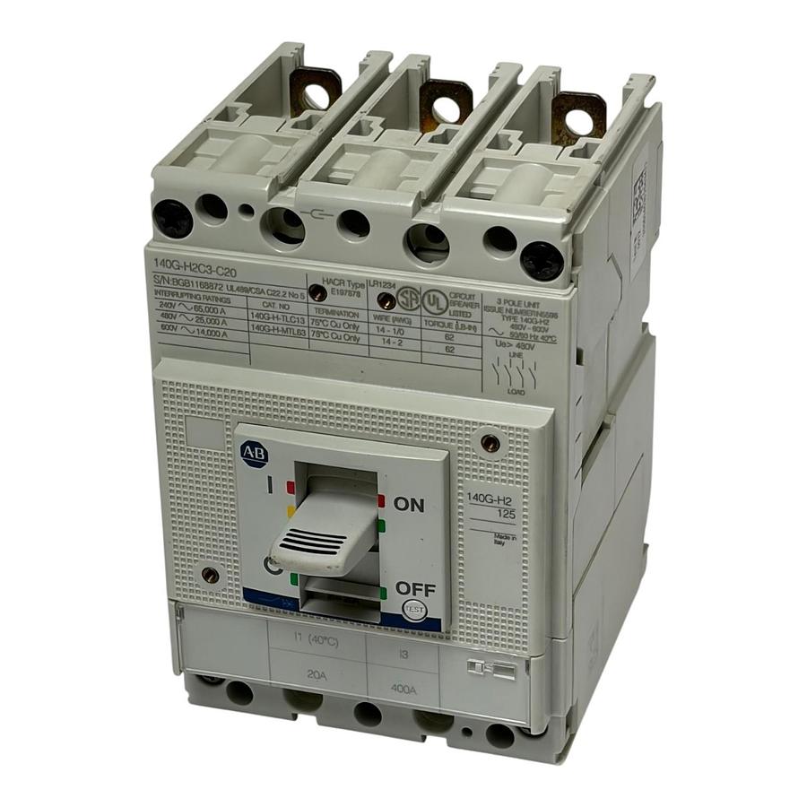 Used Allen-Bradley 140G-H2C3-C20 Molded Case Circuit Breaker 3 Pole 20A New Surplus