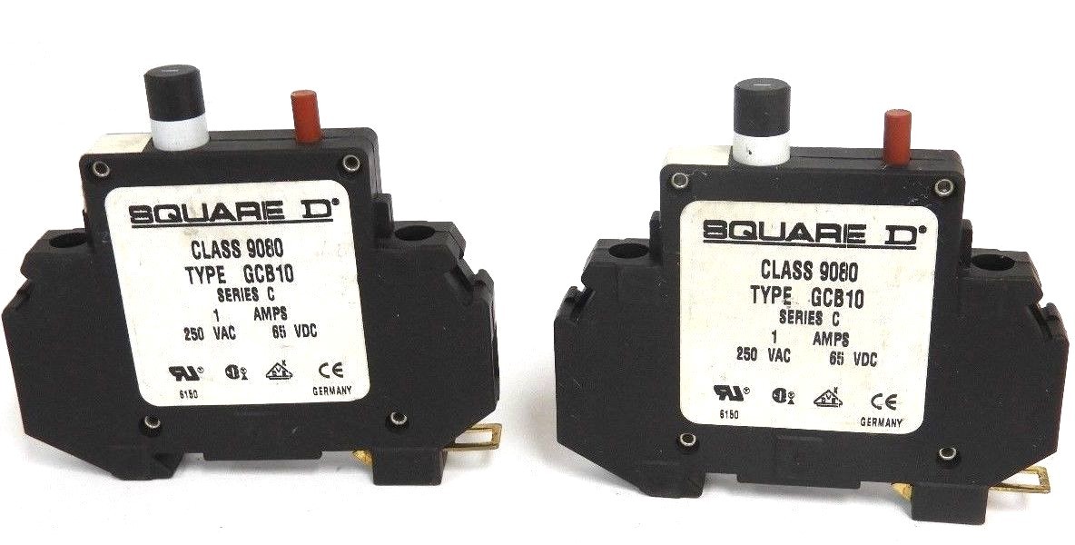 Used LOT OF 2 NEW SQUARE D 9080GCB10 SER. C CIRCUIT PROTECTORS 1.0A, 65VDC, 250VAC