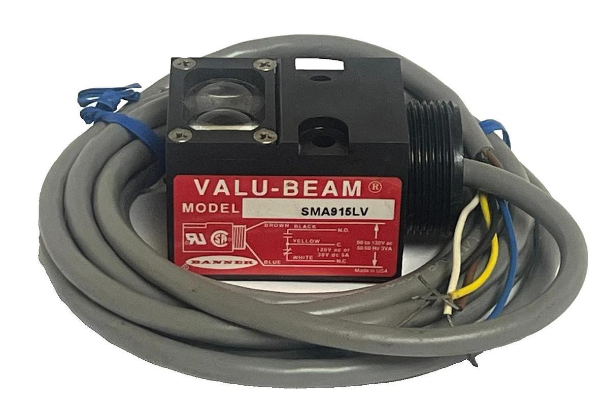 BANNER SMA915LV Valu-Beam Photoelectric Sensor 30ft Range 10-30VDC NPN/PNP M8