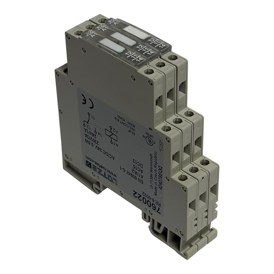 Used Lot of 3 Lutze 760022 RE 6-0022 Interface Relay Modules 24VAC/DC 230V 3A New