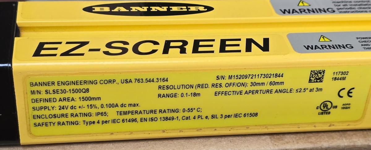 Used Banner Engineering SLSP30-1500Q88 EZ-SCREEN Safety Light Curtain Set 72396 NSMP