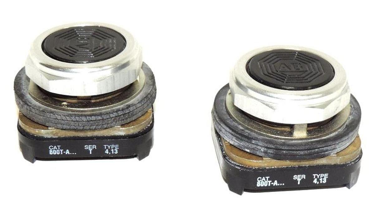 Used LOT OF 2 ALLEN BRADLEY 800T-A SER. T, TYPE 4,13 BLACK PUSH BUTTONS 800TA