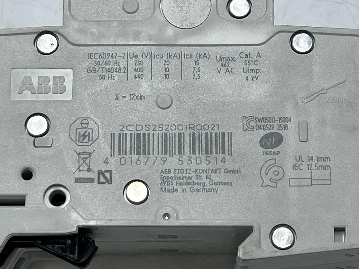 Used NEW ABB S202-D2 Miniature Circuit Breaker 2P 2A Type D DIN Rail IEC 60947-2 UL