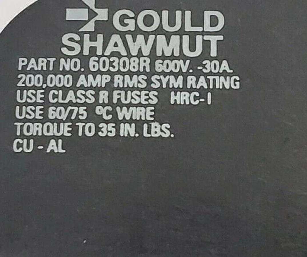 Used GOULD SHAWMUT 60308R 600V 30A FUSE BLOCK