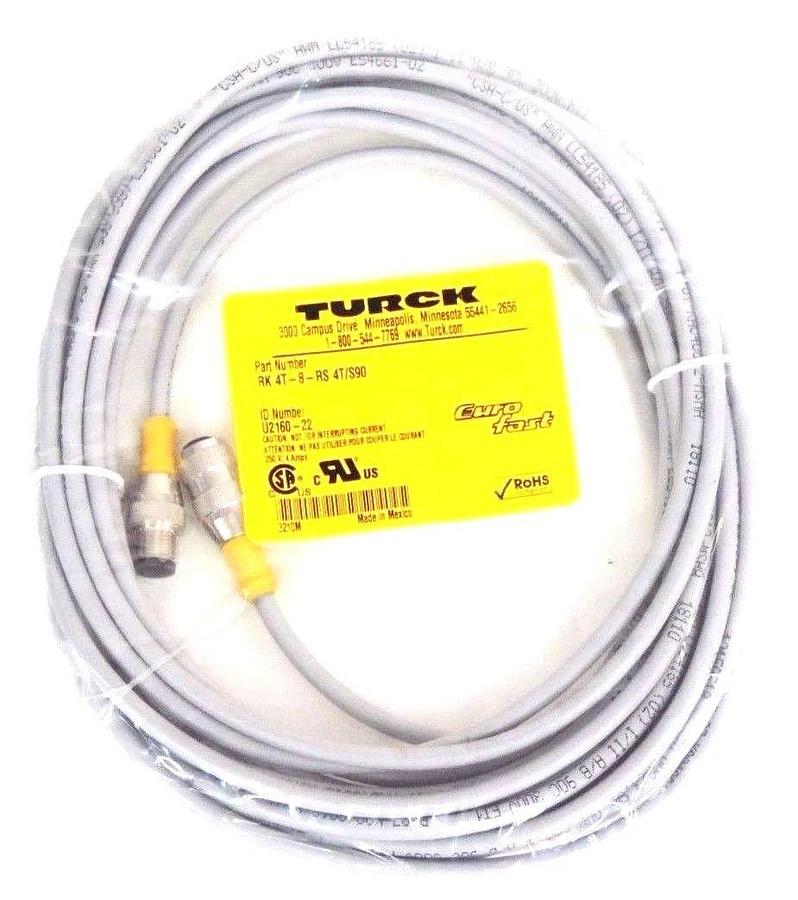 Used NIB TURCK RK 4T-8-RS 4T/S90 EUROFAST CORDSET U2160-22, RK4T8RS4TS90