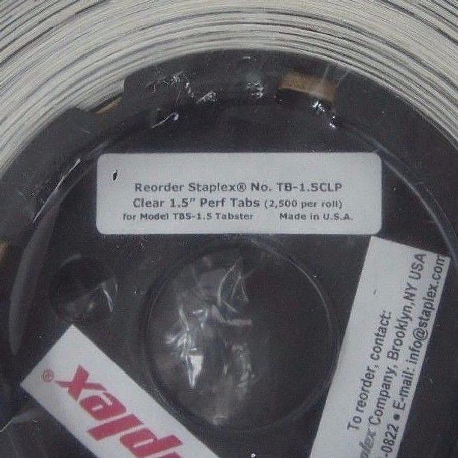 NEW STAPLEX TB-1.5CLP CLEAR 1.5" PERFORATED TABS 2,500 PER ROLL TB15CLP