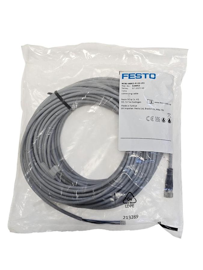 Used NEW FESTO NEBU-M8G3-R-15-LE3 CONNECTING CABLE MAT. NO. 539052