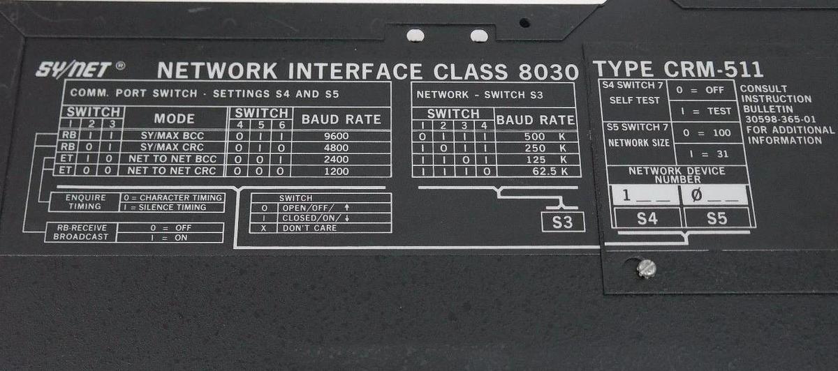 Used SQUARE D SY/NET 8030-CRM-511R SERIES. A2 1.00 30608-502-50 NETWORK INTERFACE