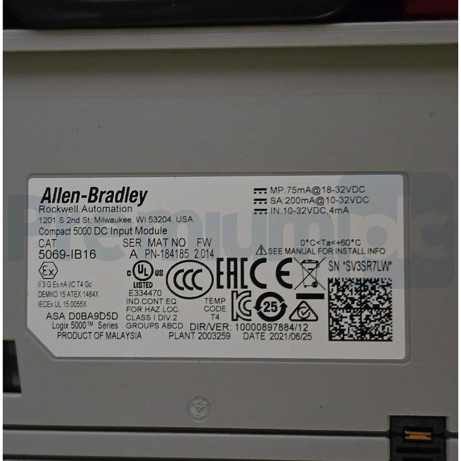 Allen Bradley 5069-IB16 /A CompactLogix 5000 16-Ch 24V DC Sink Input Module NSMP