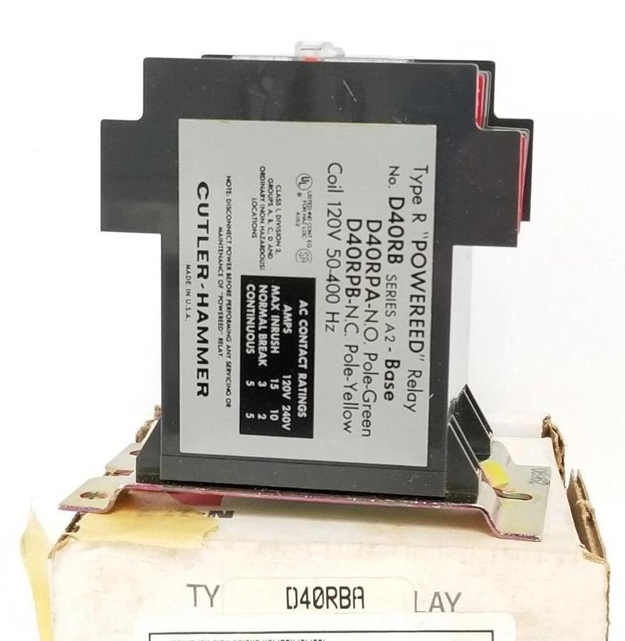 Used NIB EATON CUTLER-HAMMER D40RBA TYPE R POWEREED RELAY SER. A2, COIL: 120V