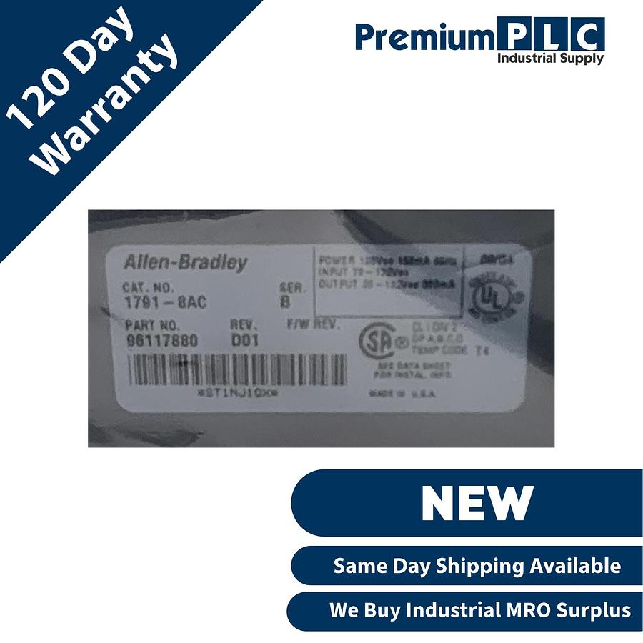 Used NEW ALLEN BRADLEY 1791-8AC /B AC BLOCK I/O MODULE 8IN/8OUT REV. D01 96117880