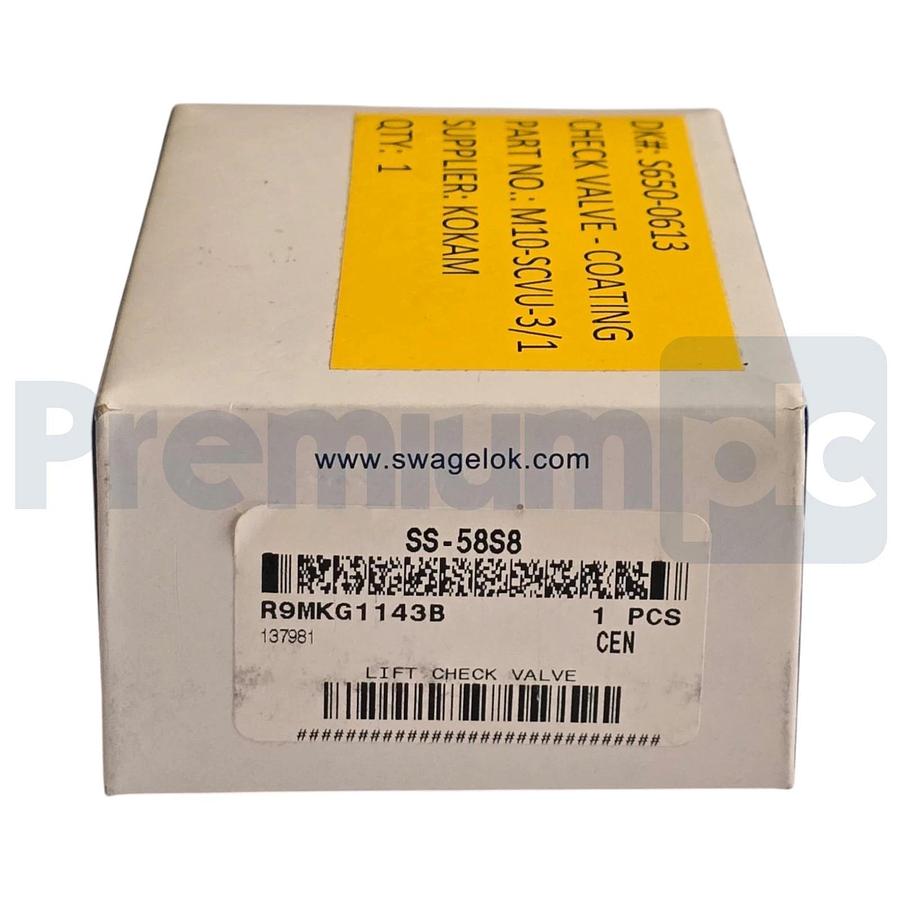 Swagelok SS-58S8 316SS Lift Check Valve 2.20 Cv 1/2" in Tube 6000psig SS58S8 NEW