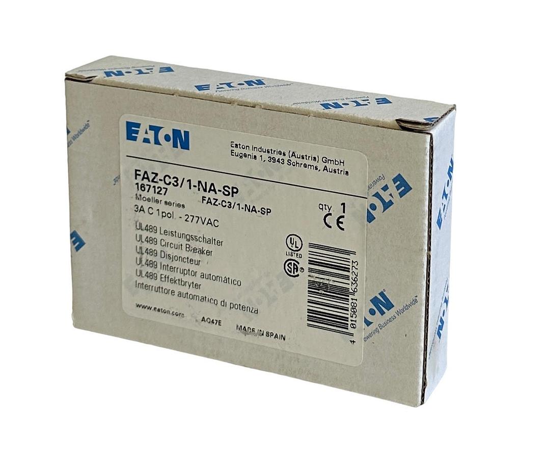 NEW EATON FAZ-C3/1-NA-SP / 167127 MOELLER SERIES 3A CIRCUIT BREAKER 1P 277VAC